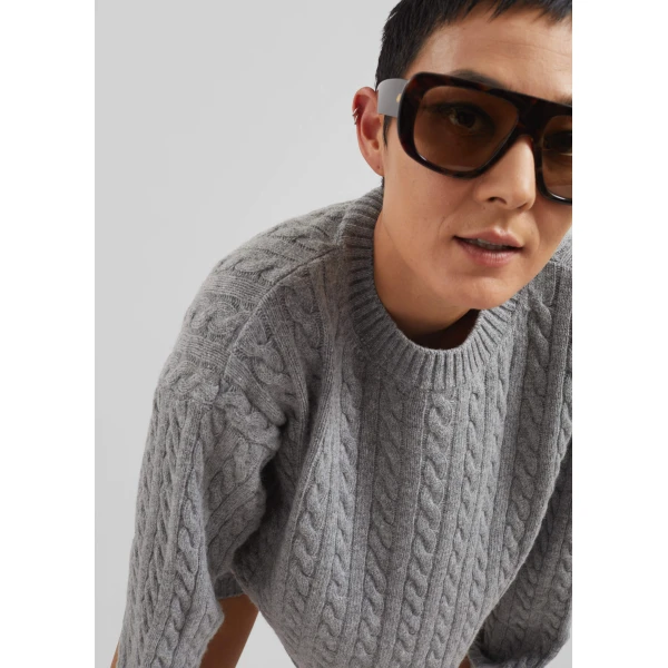 The Frankie Shop Brisbane Cropped Boxy Sweater - Grey - Oversized Minimalist Knitwear in Grey - Shop at Luxury Shoes 