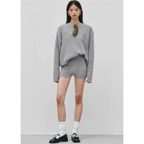 The Frankie Shop Brisbane Cropped Boxy Sweater - Grey - Oversized Minimalist Knitwear in Grey - Shop at Luxury Shoes 
