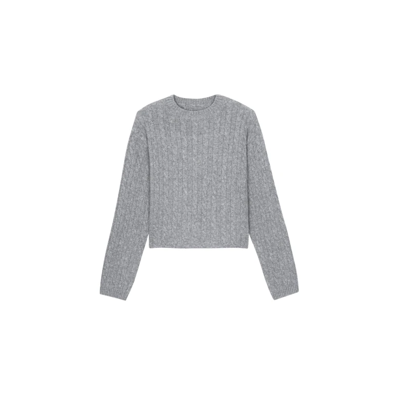 The Frankie Shop Brisbane Cropped Boxy Sweater - Grey - Oversized Minimalist Knitwear in Grey - Shop at Luxury Shoes 