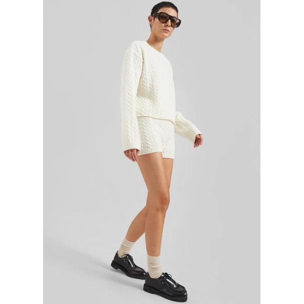 The Frankie Shop Brisbane Knit Mini Shorts - White - Oversized Minimalist Shorts in White - Shop at Luxury Shoes 
