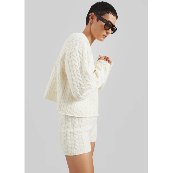 The Frankie Shop Brisbane Knit Mini Shorts - White - Oversized Minimalist Shorts in White - Shop at Luxury Shoes 