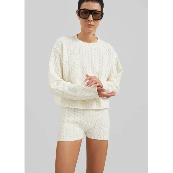 The Frankie Shop Brisbane Knit Mini Shorts - White - Oversized Minimalist Shorts in White - Shop at Luxury Shoes 