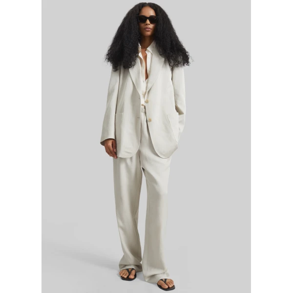 The Frankie Shop Bruna Linen Soft Blazer - Light Beige - Oversized Minimalist Jackets in Beige - Shop at Luxury Shoes 