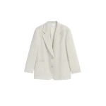 The Frankie Shop Bruna Linen Soft Blazer - Light Beige - Oversized Minimalist Jackets in Beige - Shop at Luxury Shoes 