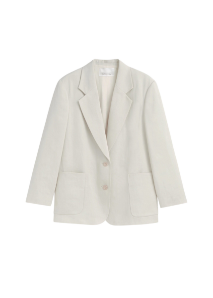 The Frankie Shop Bruna Linen Soft Blazer - Light Beige - Oversized Minimalist Jackets in Beige - Shop at Luxury Shoes 