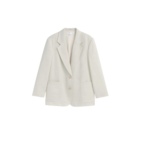 The Frankie Shop Bruna Linen Soft Blazer - Light Beige - Oversized Minimalist Jackets in Beige - Shop at Luxury Shoes 