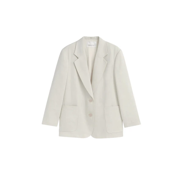 The Frankie Shop Bruna Linen Soft Blazer - Light Beige - Oversized Minimalist Jackets in Beige - Shop at Luxury Shoes 