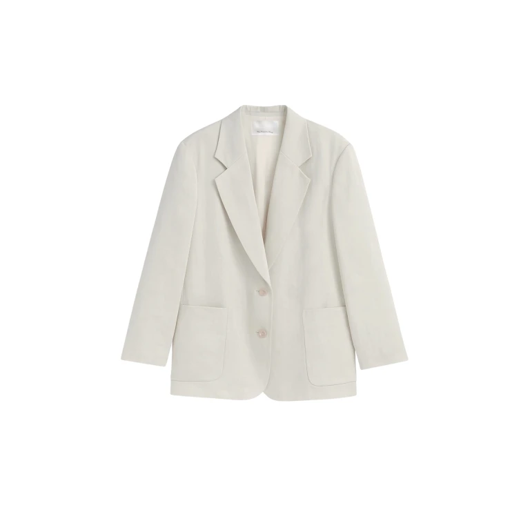 The Frankie Shop Bruna Linen Soft Blazer - Light Beige - Oversized Minimalist Jackets in Beige - Shop at Luxury Shoes 