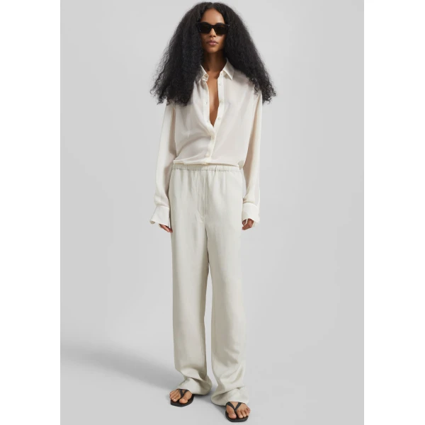 The Frankie Shop Bruna Linen Soft Pants - Light Beige - Oversized Minimalist Pants in Beige - Shop at Luxury Shoes 