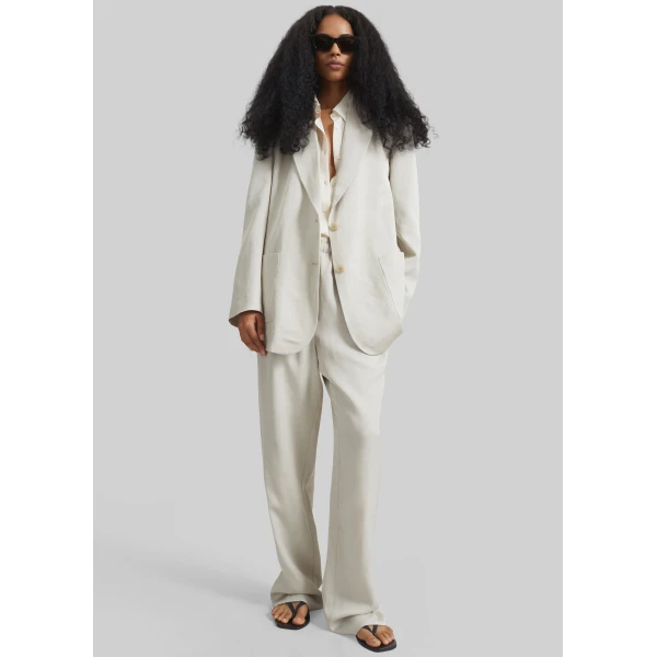 The Frankie Shop Bruna Linen Soft Pants - Light Beige - Oversized Minimalist Pants in Beige - Shop at Luxury Shoes 