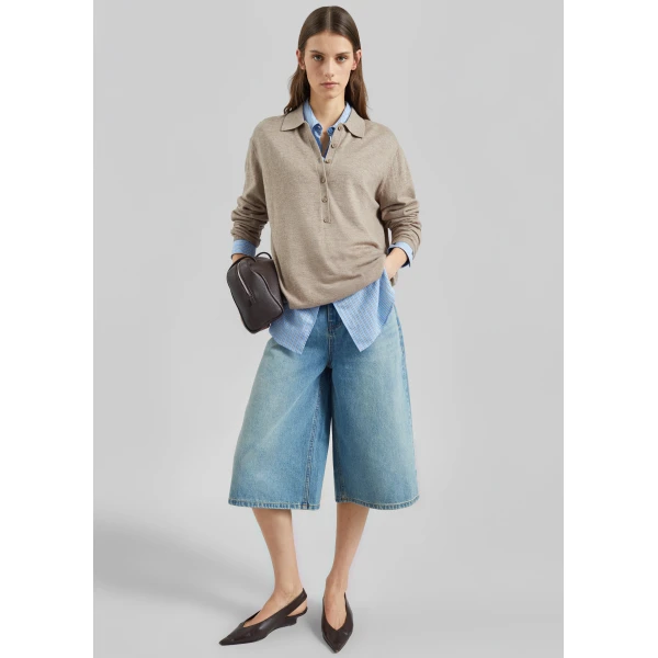 The Frankie Shop Brunoy Denim Culottes - Light Wash - Oversized Minimalist Shorts in Grey - Shop at Luxury Shoes 