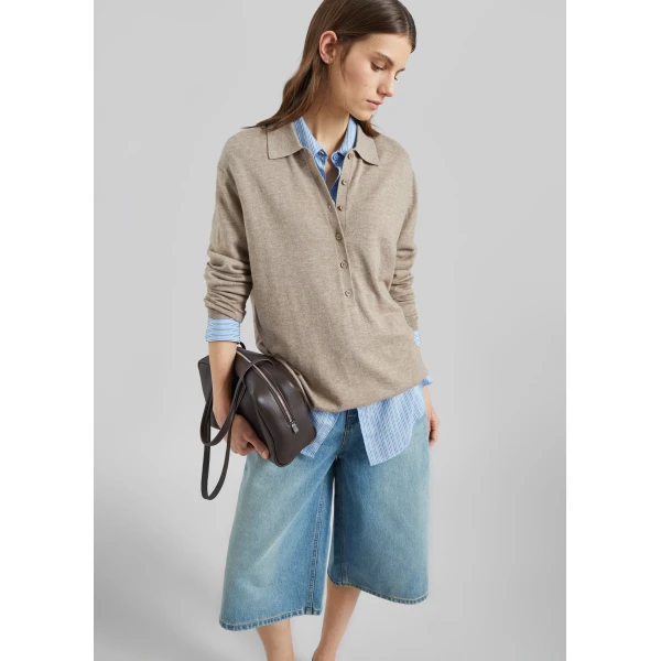 The Frankie Shop Brunoy Denim Culottes - Light Wash - Oversized Minimalist Shorts in Grey - Shop at Luxury Shoes 