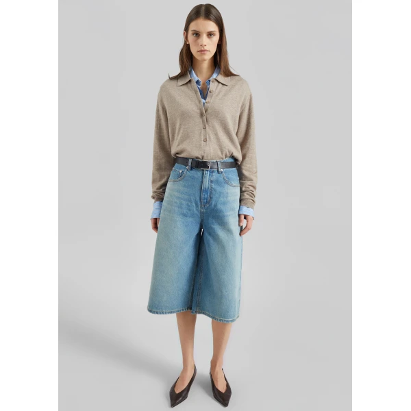The Frankie Shop Brunoy Denim Culottes - Light Wash - Oversized Minimalist Shorts in Grey - Shop at Luxury Shoes 