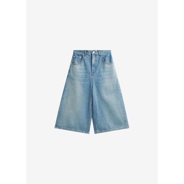 The Frankie Shop Brunoy Denim Culottes - Light Wash - Oversized Minimalist Shorts in Grey - Shop at Luxury Shoes 