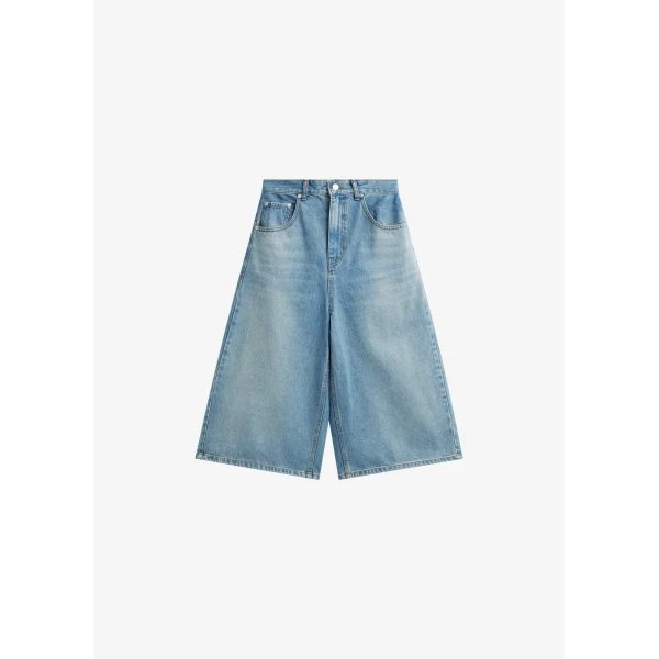 The Frankie Shop Brunoy Denim Culottes - Light Wash - Oversized Minimalist Shorts in Grey - Shop at Luxury Shoes 
