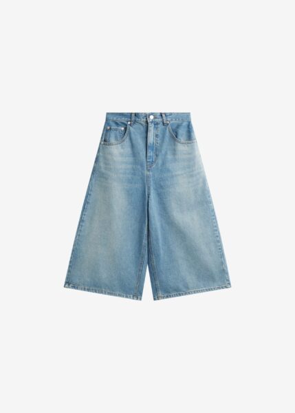 The Frankie Shop Brunoy Denim Culottes - Light Wash - Oversized Minimalist Shorts in Grey - Shop at Luxury Shoes 