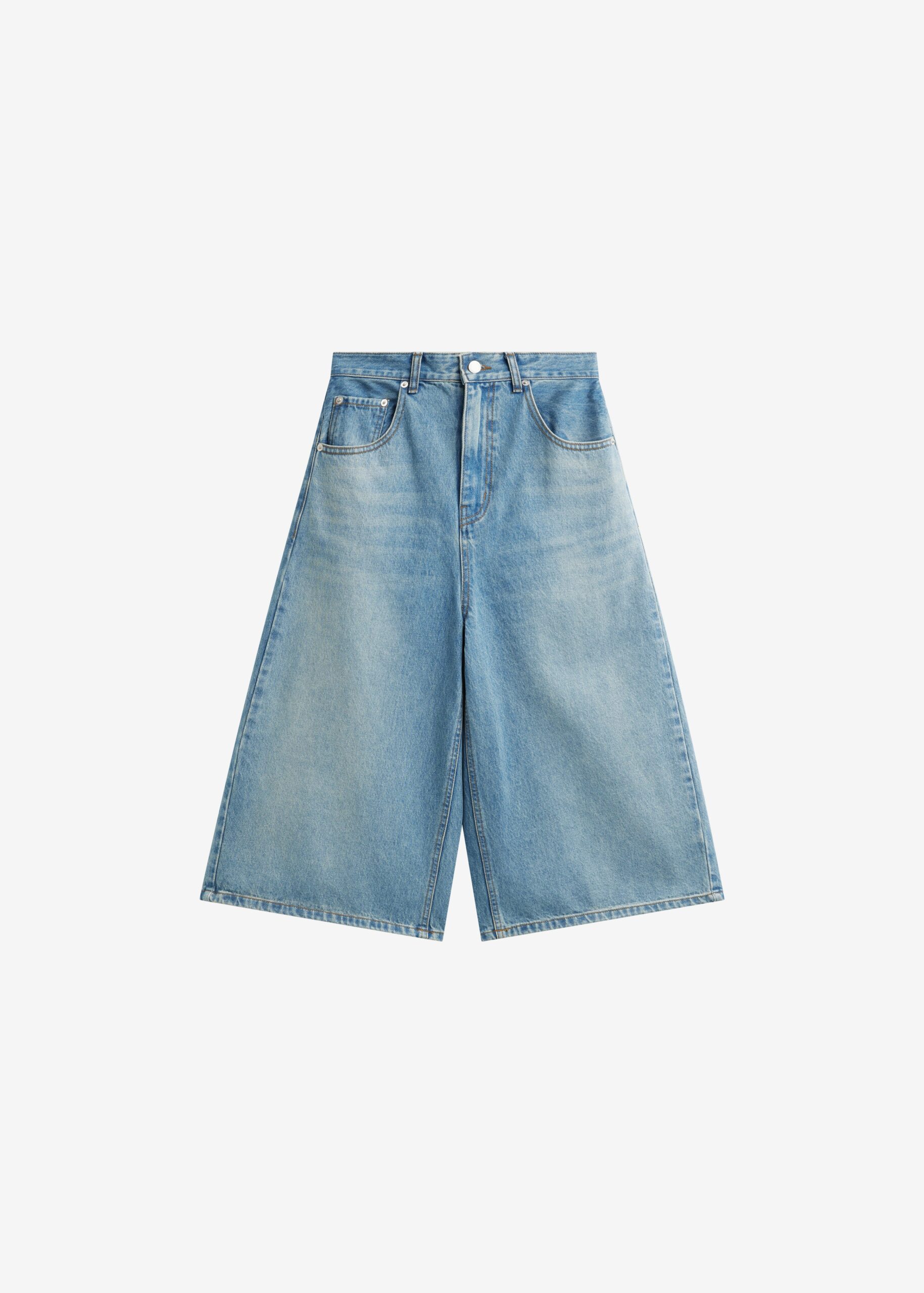 Brunoy Denim Culottes - Light Wash by The Frankie Shop - Shorts The Frankie Shop Brunoy Denim Culottes - Light Wash - Oversized Minimalist Shorts in Grey - Shop at Luxury Shoes