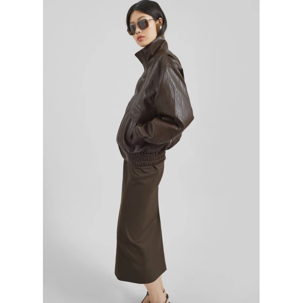 The Frankie Shop Burland Faux Leather Jacket - Brown - Oversized Minimalist Jackets in Beige - Shop at Luxury Shoes 