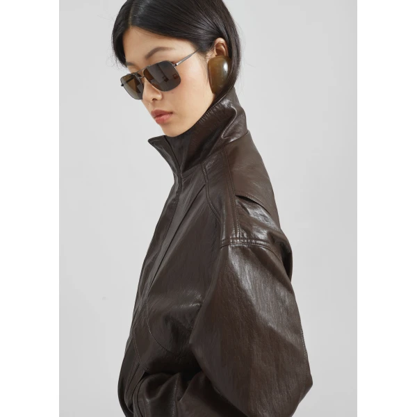 The Frankie Shop Burland Faux Leather Jacket - Brown - Oversized Minimalist Jackets in Beige - Shop at Luxury Shoes 