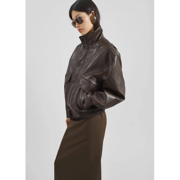 The Frankie Shop Burland Faux Leather Jacket - Brown - Oversized Minimalist Jackets in Beige - Shop at Luxury Shoes 