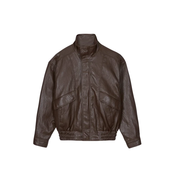 The Frankie Shop Burland Faux Leather Jacket - Brown - Oversized Minimalist Jackets in Beige - Shop at Luxury Shoes 