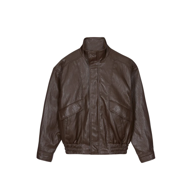 The Frankie Shop Burland Faux Leather Jacket - Brown - Oversized Minimalist Jackets in Beige - Shop at Luxury Shoes 