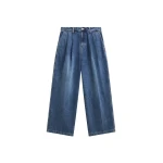 The Frankie Shop Buxton Pleated Wide Jeans - Medium Wash - Oversized Minimalist Pants in Grey - Shop at Luxury Shoes 