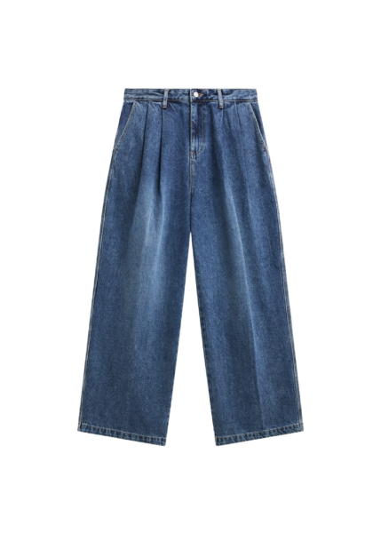 The Frankie Shop Buxton Pleated Wide Jeans - Medium Wash - Oversized Minimalist Pants in Grey - Shop at Luxury Shoes 
