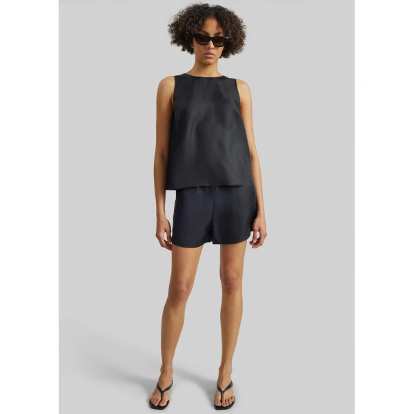 The Frankie Shop Cabo Elasticated Silk Shorts - Black - Oversized Minimalist Shorts in Black - Shop at Luxury Shoes 