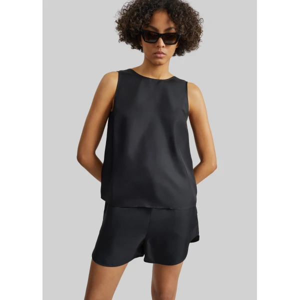 The Frankie Shop Cabo Elasticated Silk Shorts - Black - Oversized Minimalist Shorts in Black - Shop at Luxury Shoes 