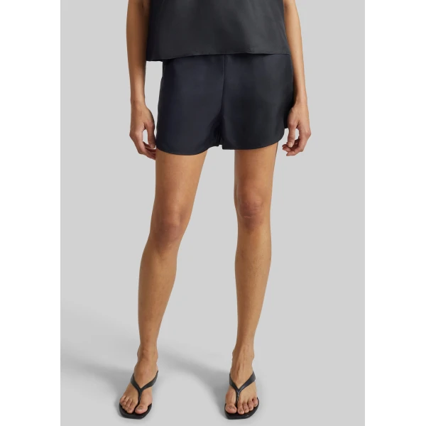 The Frankie Shop Cabo Elasticated Silk Shorts - Black - Oversized Minimalist Shorts in Black - Shop at Luxury Shoes 