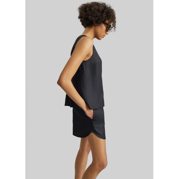 The Frankie Shop Cabo Elasticated Silk Shorts - Black - Oversized Minimalist Shorts in Black - Shop at Luxury Shoes 