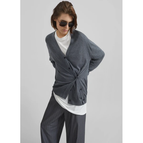 The Frankie Shop Calvane Two-Way Cardigan - Grey - Oversized Minimalist Knitwear in Grey - Shop at Luxury Shoes 