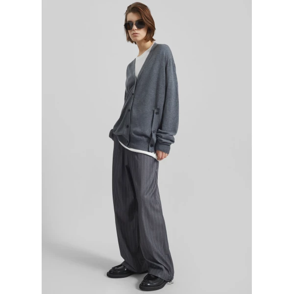 The Frankie Shop Calvane Two-Way Cardigan - Grey - Oversized Minimalist Knitwear in Grey - Shop at Luxury Shoes 