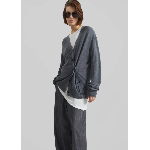 The Frankie Shop Calvane Two-Way Cardigan - Grey - Oversized Minimalist Knitwear in Grey - Shop at Luxury Shoes 