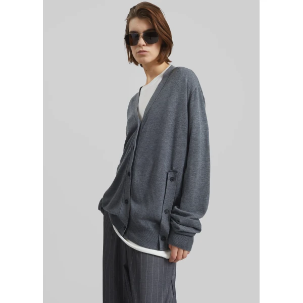 The Frankie Shop Calvane Two-Way Cardigan - Grey - Oversized Minimalist Knitwear in Grey - Shop at Luxury Shoes 