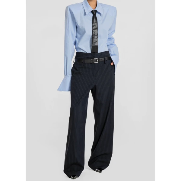 The Frankie Shop Camlez Low Belt Loop Trousers - Navy Pinstripe - Oversized Minimalist Pants in Multicolour - Shop at Luxury Shoes 