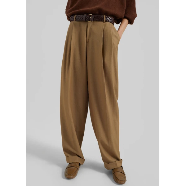 The Frankie Shop Canberra Pleated Trousers - Camel - Oversized Minimalist Pants in Beige - Shop at Luxury Shoes 