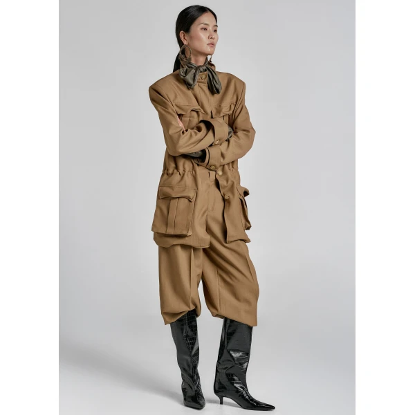 The Frankie Shop Canberra Pleated Trousers - Camel - Oversized Minimalist Pants in Beige - Shop at Luxury Shoes 