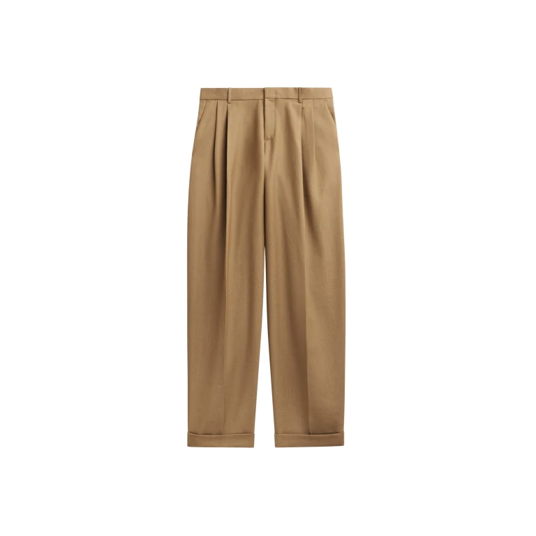 The Frankie Shop Canberra Pleated Trousers - Camel - Oversized Minimalist Pants in Beige - Shop at Luxury Shoes 
