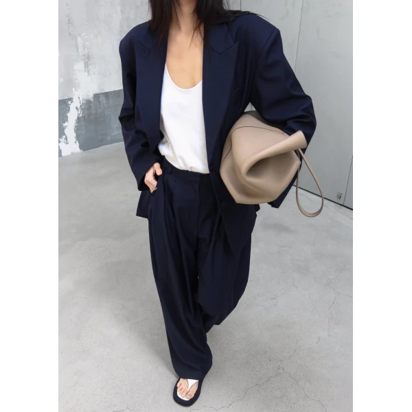 The Frankie Shop Canmore Pleated Trousers - Navy - Oversized Minimalist Pants in Blue - Shop at Luxury Shoes 