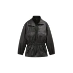 The Frankie Shop Carnaby Funnel Neck Leather Jacket - Black - Oversized Minimalist Jackets in Black - Shop at Luxury Shoes 