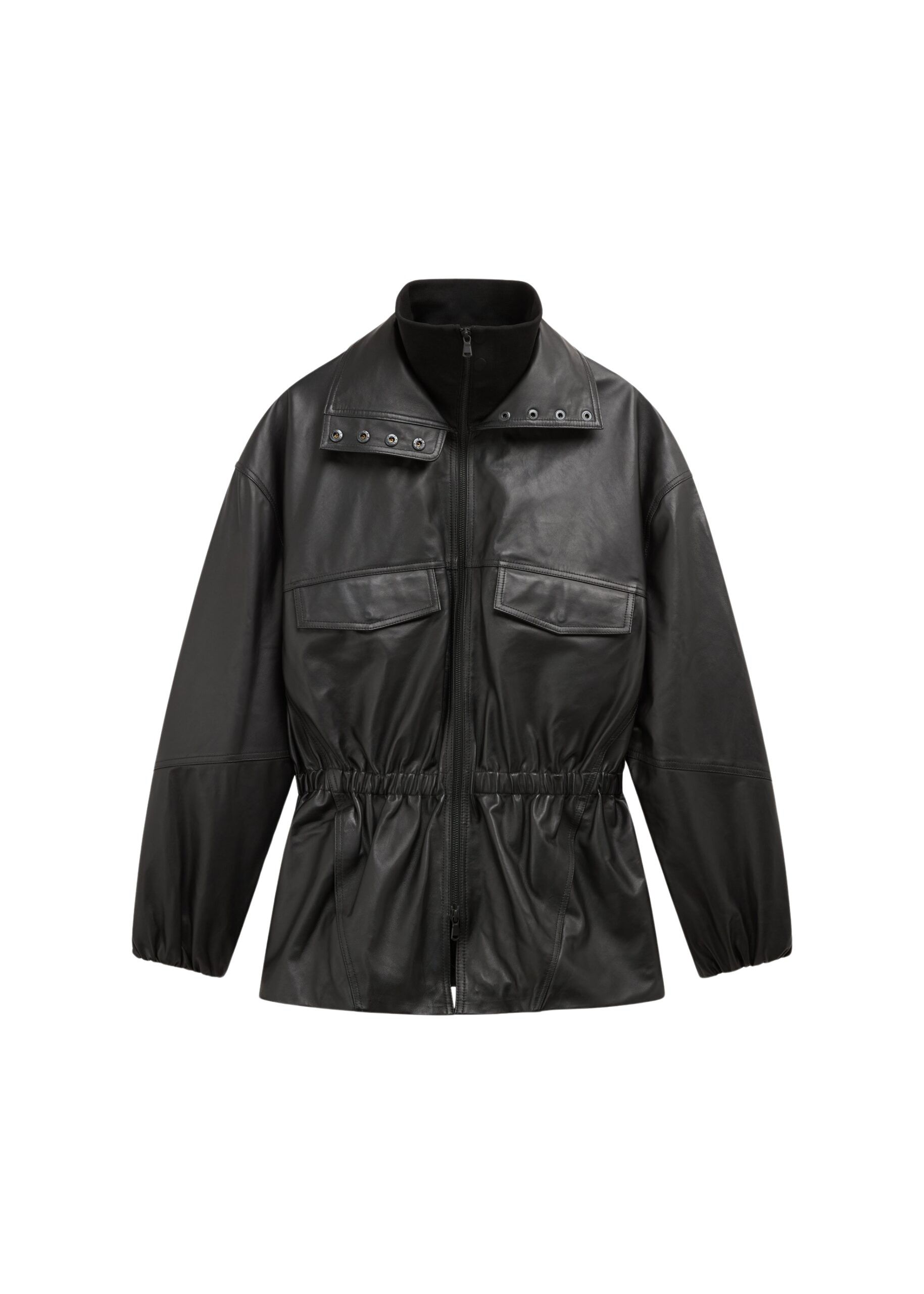 The Frankie Shop Carnaby Funnel Neck Leather Jacket – Black