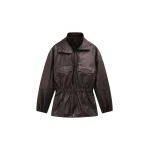 The Frankie Shop Carnaby Funnel Neck Leather Jacket - Dark Plum - Oversized Minimalist Jackets in Purple - Shop at Luxury Shoes 