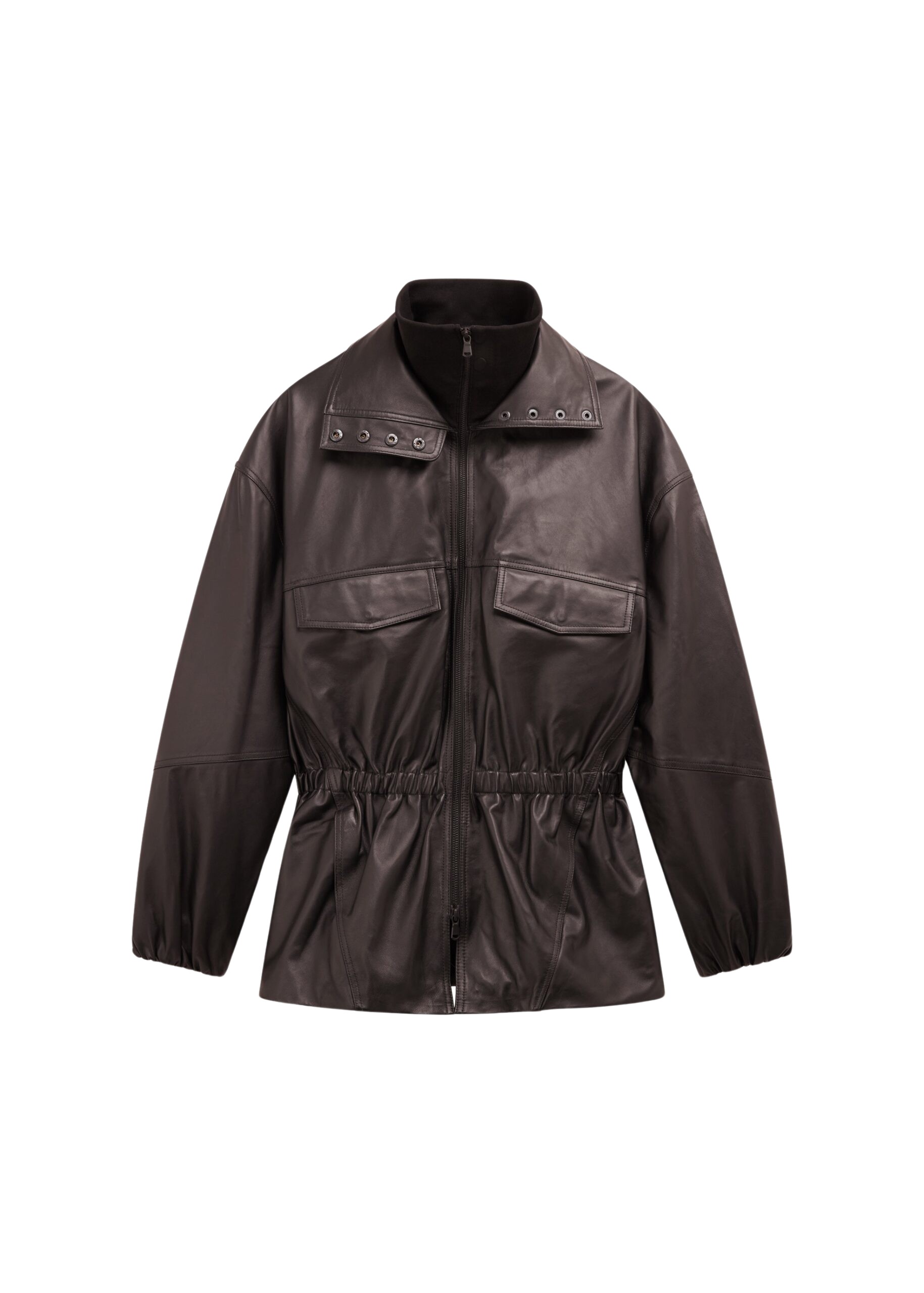The Frankie Shop Carnaby Funnel Neck Leather Jacket – Dark Plum