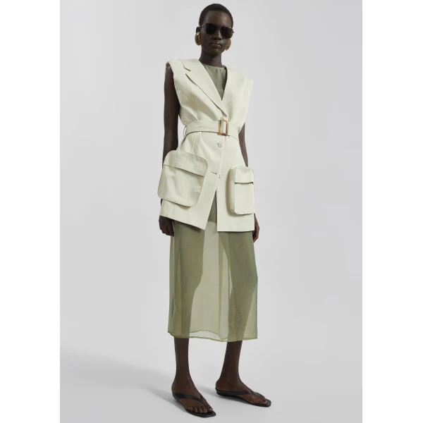 The Frankie Shop Carral Belted Vest – Pale Green, view 2