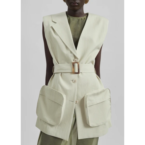 The Frankie Shop Carral Belted Vest – Pale Green, view 3