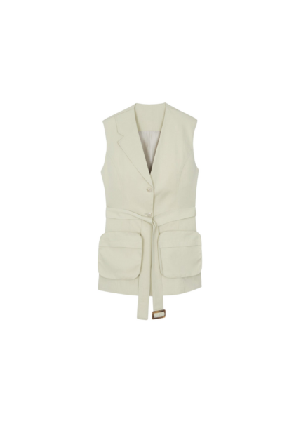 The Frankie Shop Carral Belted Vest - Pale Green - Oversized Minimalist Jackets in Green - Shop at Luxury Shoes 