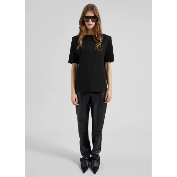 The Frankie Shop Carrington Padded Shoulder Tee - Black - Oversized Minimalist Tops in Black - Shop at Luxury Shoes 