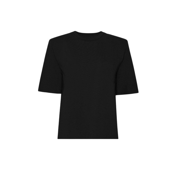 The Frankie Shop Carrington Padded Shoulder Tee - Black - Oversized Minimalist Tops in Black - Shop at Luxury Shoes 